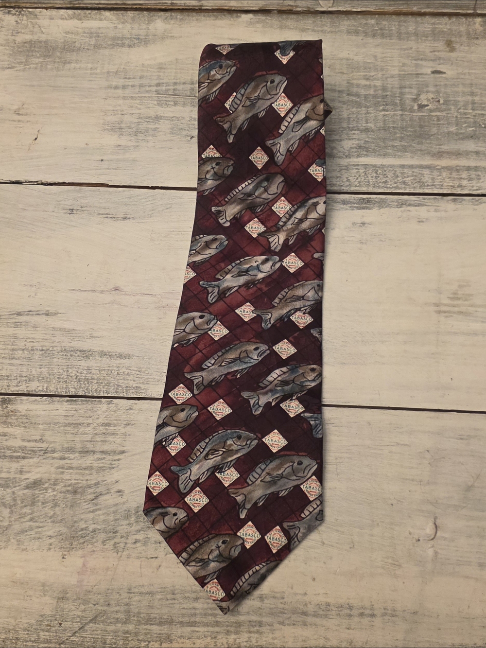 Tabasco Maroon Fish Motif Silk Tie